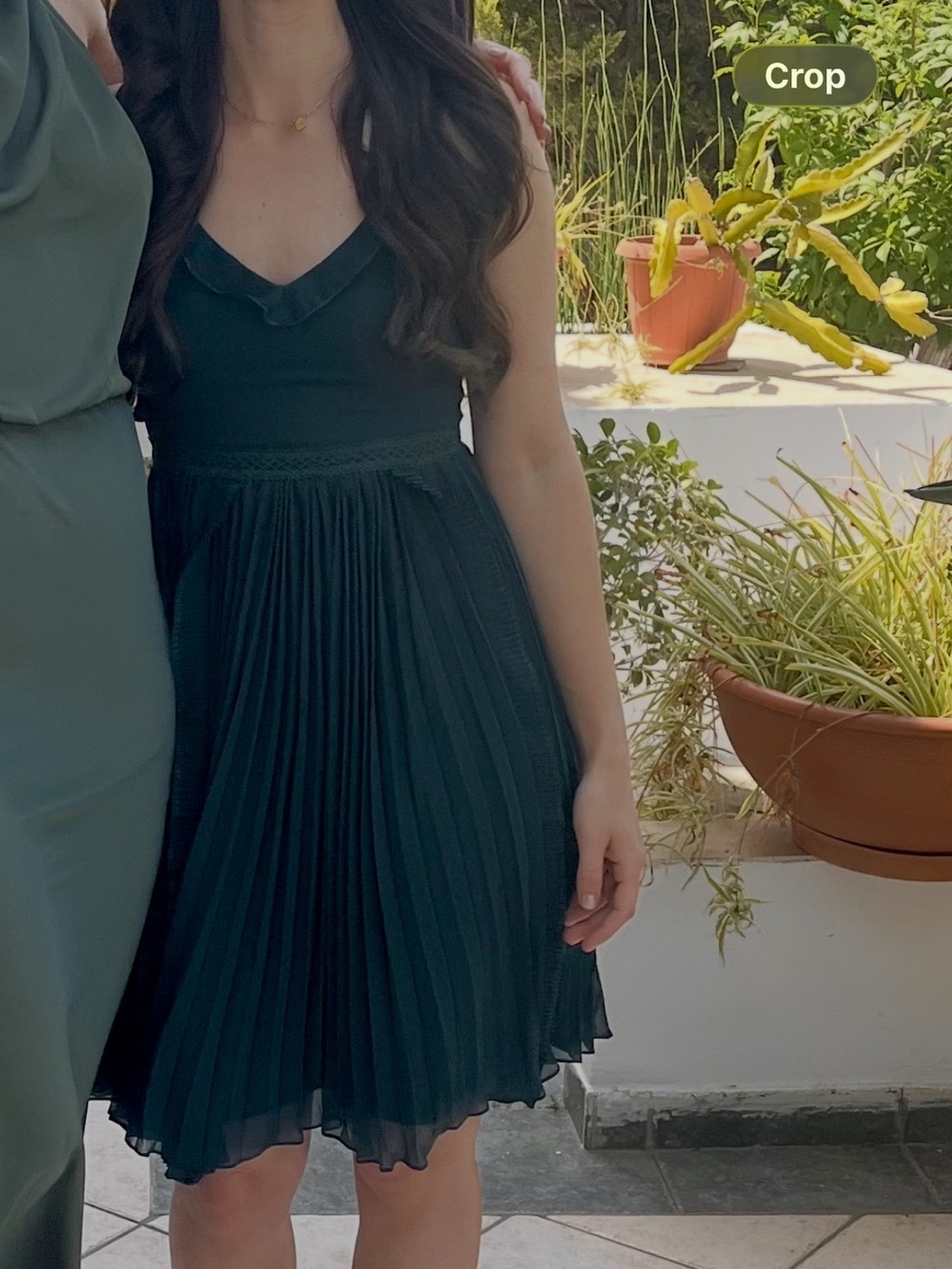 Lulus Dark Green Pleated V-Neck Dress